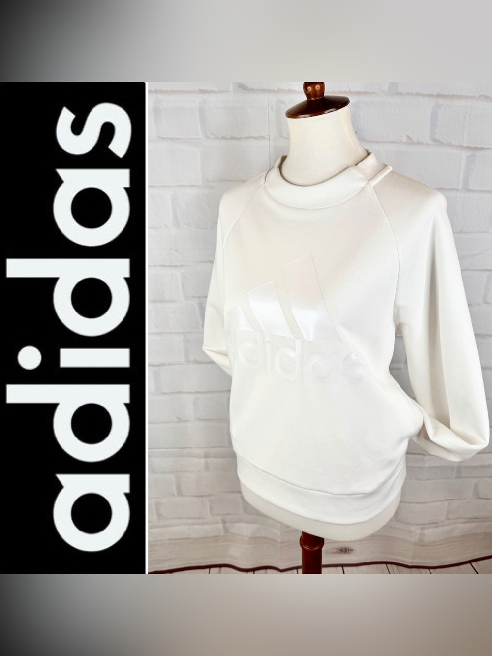 { Adidas } White Pullover Logo Sweatshirt with Rear Zip